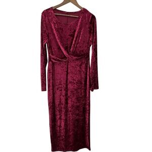 Red Velvet Maxi Dress Formal Gown Holiday Party Cocktail Valentine L